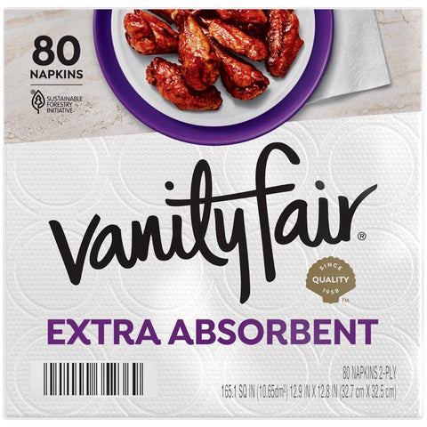 Vanity Fair Napkins 80 sheet 2 ply 80 pk (Pack of 12)