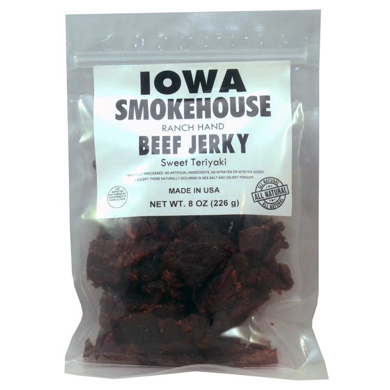 IOWA SMOKEHOUSE Ranch Hand Sweet Teriyaki Beef Jerky 8 oz Pouch (Pack of 6)