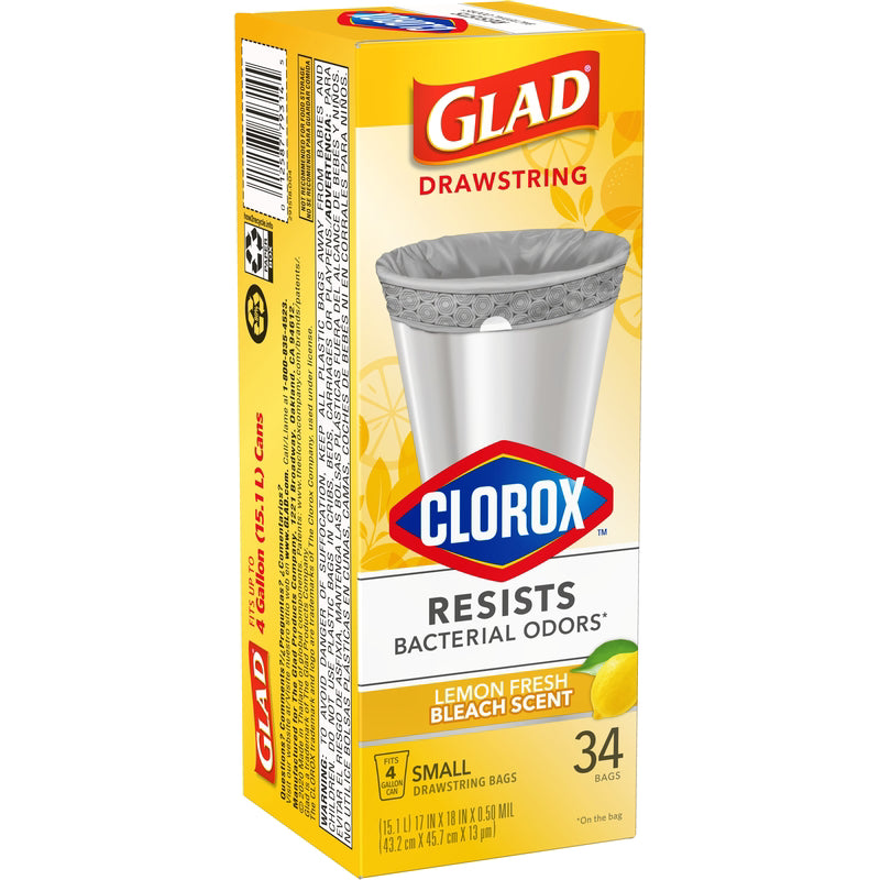 Glad 4 gal Lemon Kitchen Trash Bags Drawstring 34 pk (Pack of 6)