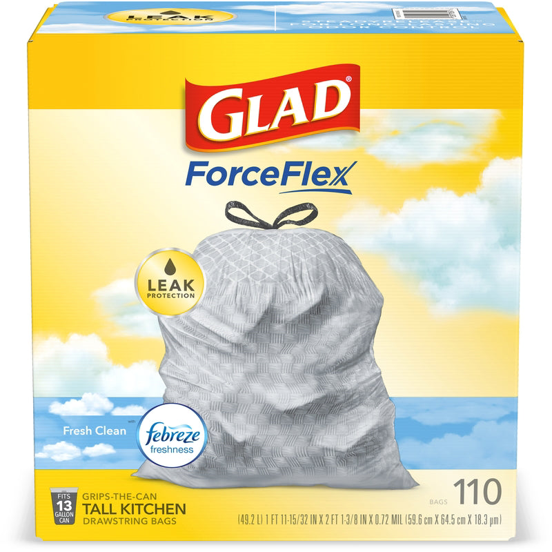 Bolsas de cocina altas Fresh Glad Force Flex de 13 gal con cordón, paquete de 110 (paquete de 3)