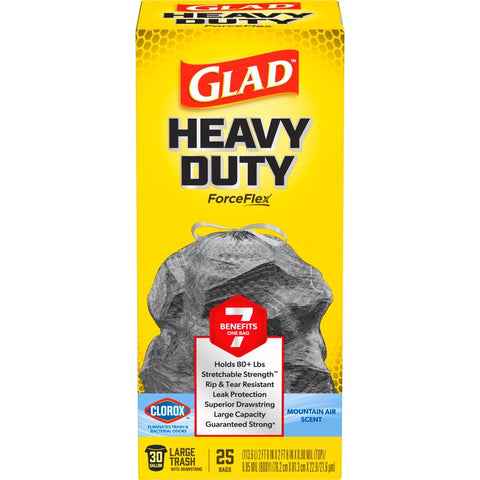 Glad Force Flex 30 gal Mountain Air Trash Bags Drawstring 25 pk (Pack of 6)