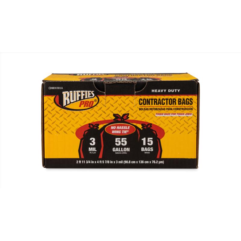 Ruffies Pro 55 gal Contractor Bags Wing Ties 15 pk