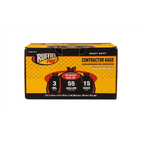 Ruffies Pro 55 gal Contractor Bags Wing Ties 15 pk