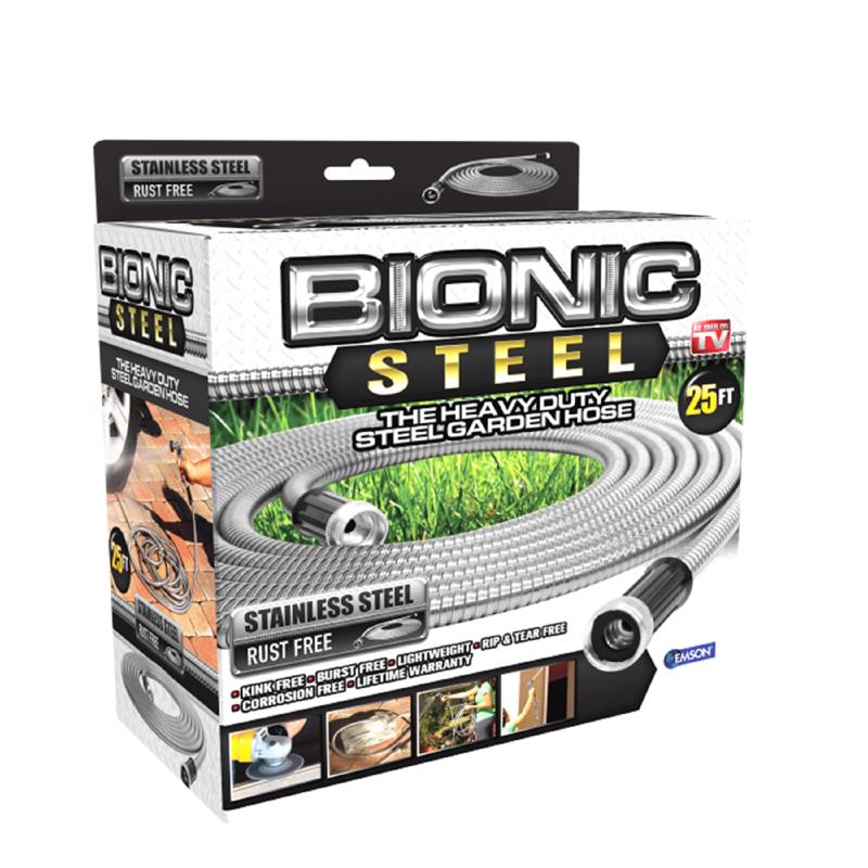 Manguera de jardín de uso comercial de alta resistencia Bionic Steel Pro, 5/8 pulg. de diámetro × 25 pies de largo