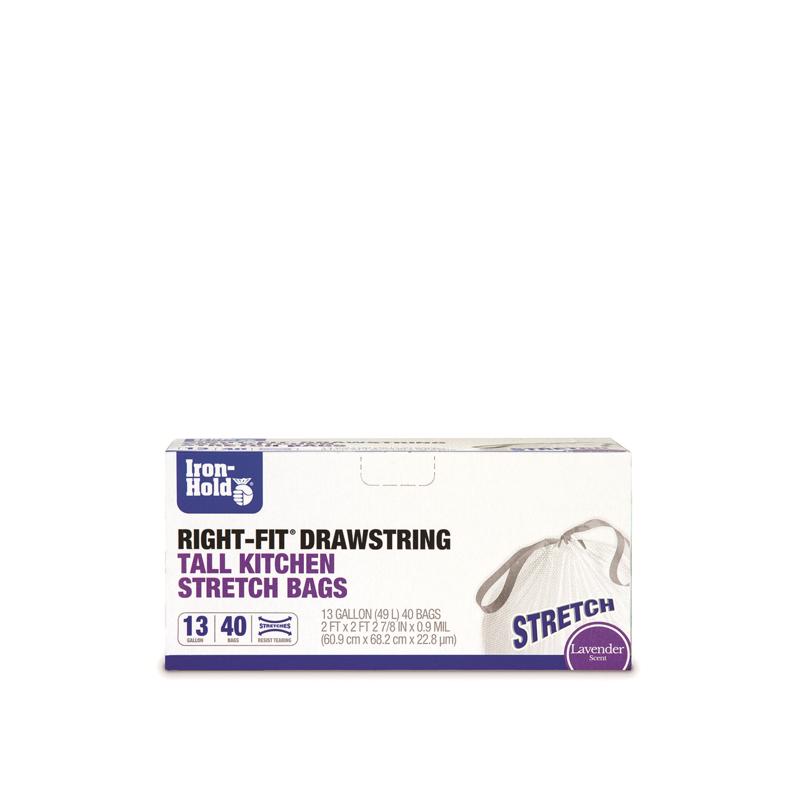 Iron-Hold Right-Fit 13 gal Lavender Tall Kitchen Bags Drawstring 40 pk (Pack of 8)