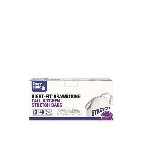 Iron-Hold Right-Fit 13 gal Lavender Tall Kitchen Bags Drawstring 40 pk (Pack of 8)