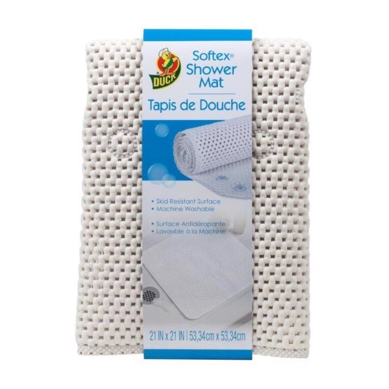Alfombrilla de baño Duck Softex de 21 pulg. de largo x 21 pulg. de ancho, poliéster blanco, sin látex