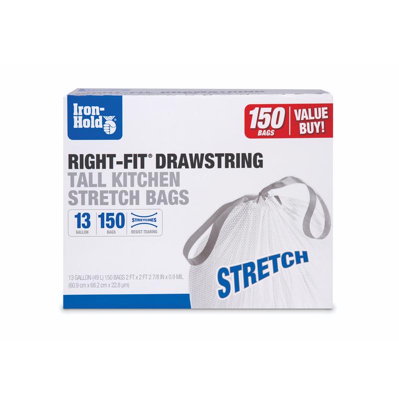 Bolsas altas para cocina Iron-Hold Right-Fit de 13 gal, sin aroma, con cordón, paquete de 150
