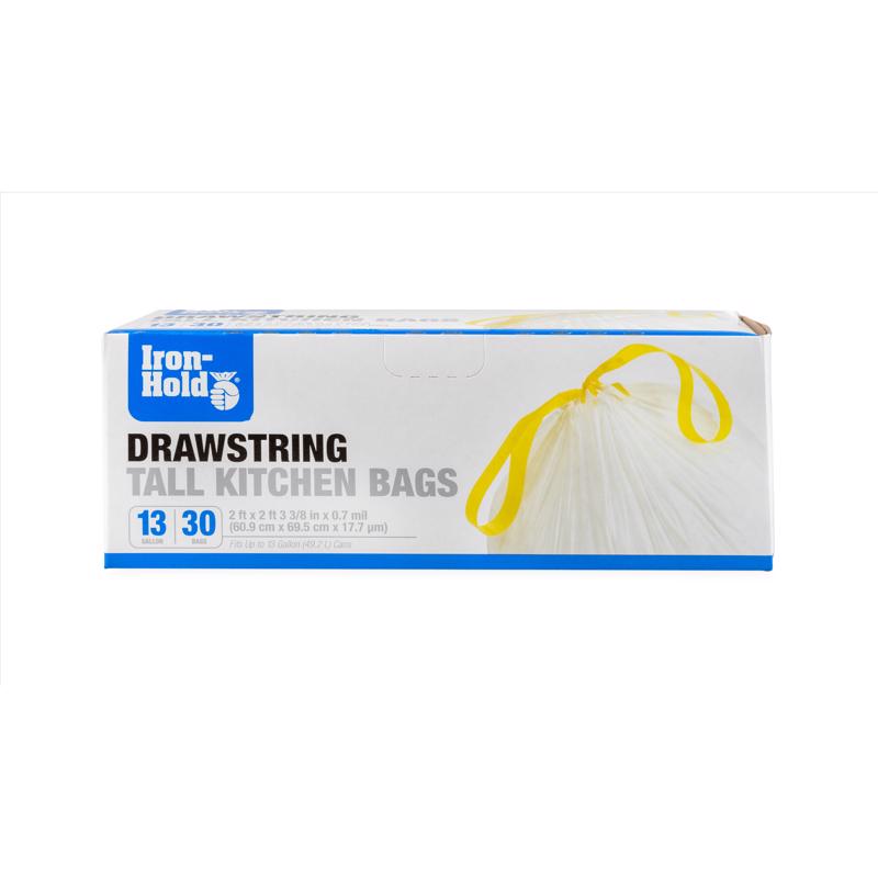 Iron-Hold 13 gal No Scent Tall Kitchen Bags Drawstring 30 pk (Pack of 12)