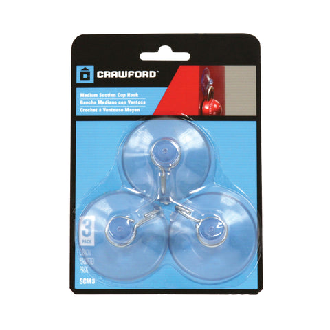 Crawford Medium Plastic Suction Cup Hook 1.6 in. L 3 pk (Pack of 12)