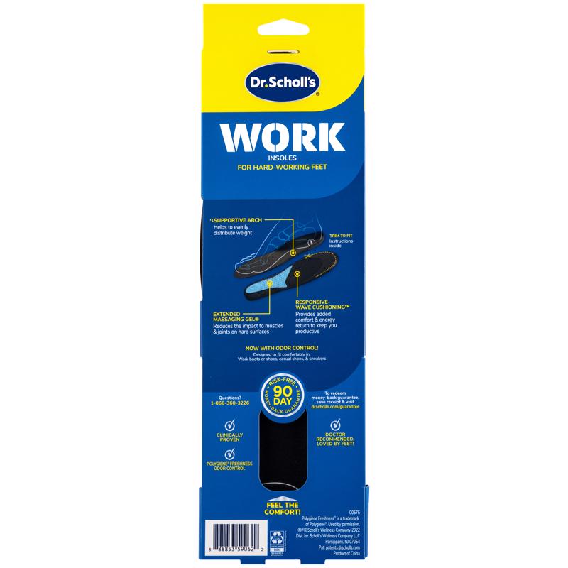 Dr Scholl's Work Massaging Gel Insoles 8-14 Blue 1 pair