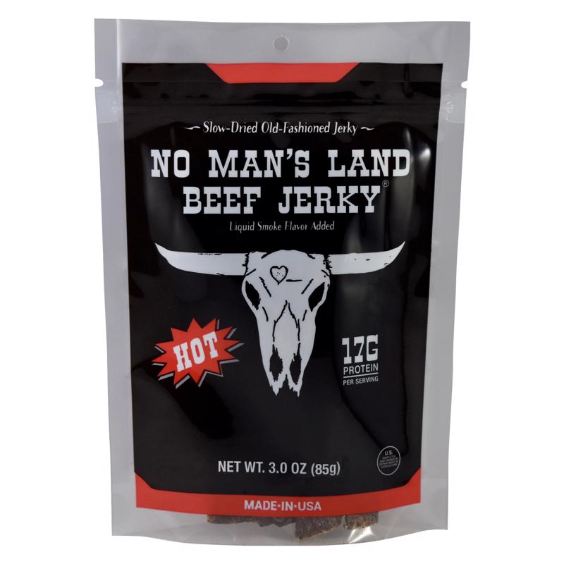 No Man's Land Hot Beef Jerky 3 oz Bagged (Pack of 8)