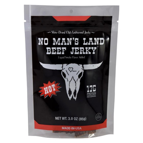 No Man's Land Hot Beef Jerky 3 oz Bagged (Pack of 8)