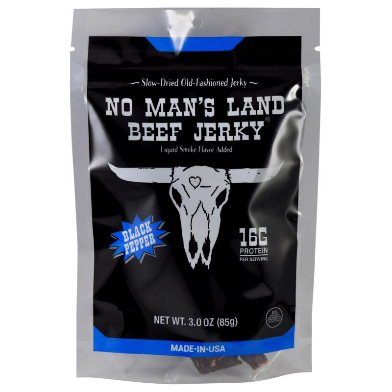 No Man's Land Black Pepper Beef Jerky 3 oz Bagged (Pack of 8)