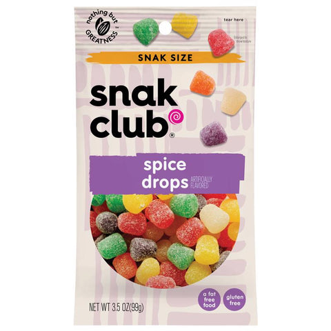 Snak Club Spice Drops Gummi Candy 3.5 oz Bagged (Pack of 12)