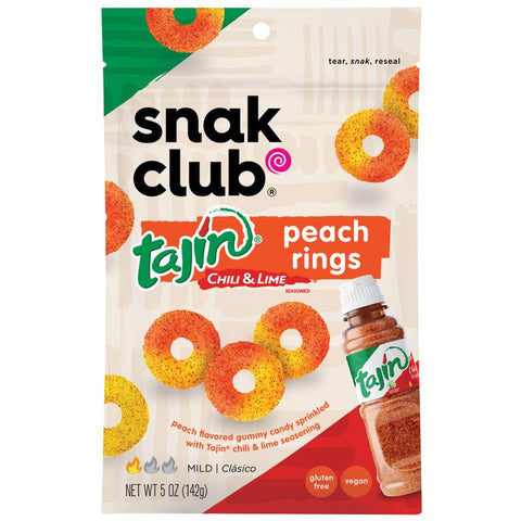 Snak Club Tajin Chili and Lime Peach Rings 5 oz Bagged (Pack of 6)