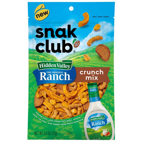 Snak Club Hidden Valley Ranch Snack Mix 2.5 oz Bagged (Pack of 6)
