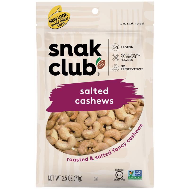 Snak Club Salted Cashews 2.5 oz Bagged (Pack of 6)