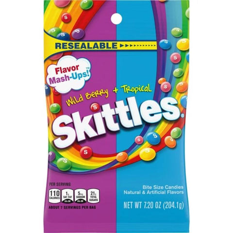 Skittles Mash Ups Tropical and Wildberry Candy 7.2 oz (Pack of 12)