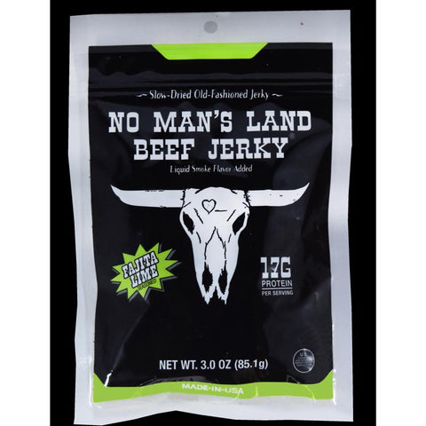 No Man's Land Fajita Lime Beef Jerky 3 oz Bagged (Pack of 8)