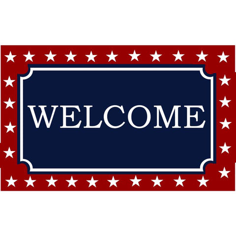 Rockport Premium Americana 18 in. W X 28 in. L Multi-Color Welcome with Star Border Coir Door Mat