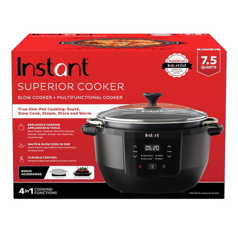 Olla de cocción lenta programable Instant de 7,5 qt de aluminio negro/plateado