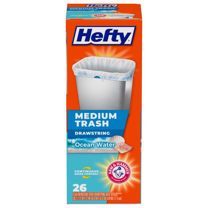 Hefty 8 gal Ocean Water Trash Bags Drawstring 26 pk (Pack of 12)
