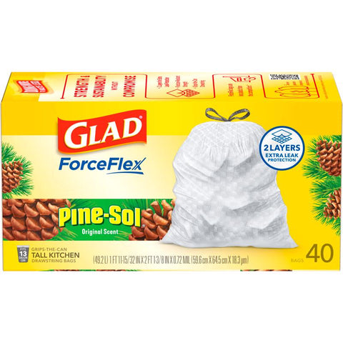 Glad ForceFlex 13 gal Pine Kitchen Trash Bags Drawstring 40 pk (Pack of 6)