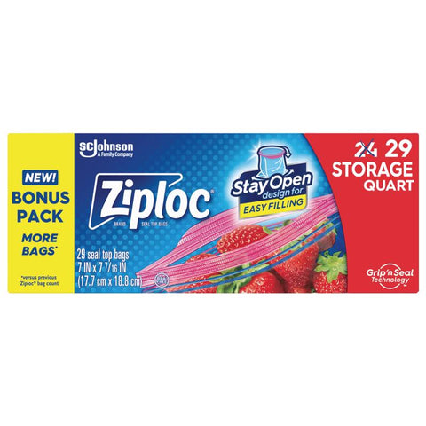 Ziploc Grip 'n Seal Technology 1 qt Clear Zipper Storage Bag 29 pk (Pack of 12)