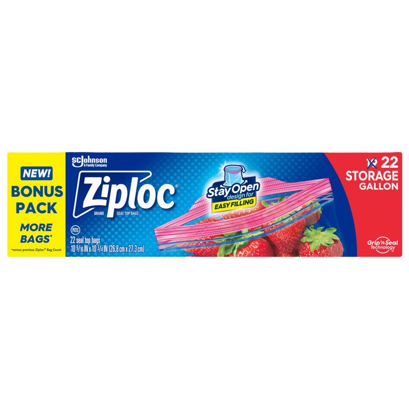 Bolsas de almacenamiento transparentes con cierre hermético Ziploc Grip 'n Seal de 1 gal, paquete de 22 (Caja de 12)