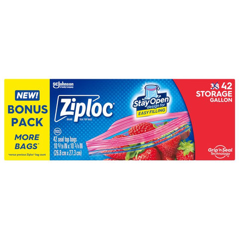 Bolsas de almacenamiento transparentes con cierre hermético Ziploc Grip 'n Seal de 1 gal, paquete de 42 (paquete de 9)