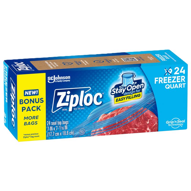 Ziploc Grip 'n Seal Technology 24 qt Clear Freezer Bag 1 pk (Pack of 12)