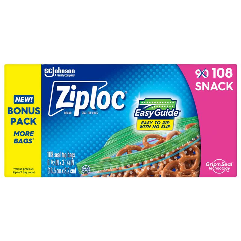 Ziploc Grip 'n Seal Technology Clear Snack Bag 108 pk (Pack of 12)