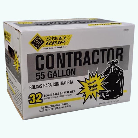 Steel Grip 3Mil 55 gal Contractor Bags Twist Tie 32 pk