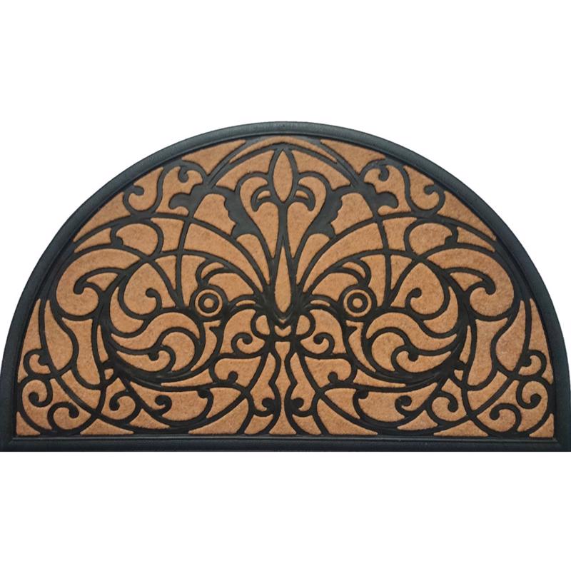 Direct Home Textiles Goup 18 in. W X 30 in. L Black/Brown Half Circle Rubber Door Mat (Pack of 6)