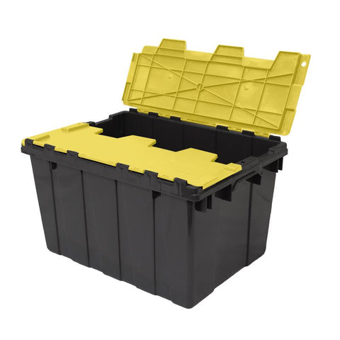Contenedor Ramtuff de 12 gal con tapa bisagra, negro/amarillo, 12 pulg. de alto x 15.25 pulg. de ancho x 21.75 pulg. de profundidad, apilable (paquete de 6)