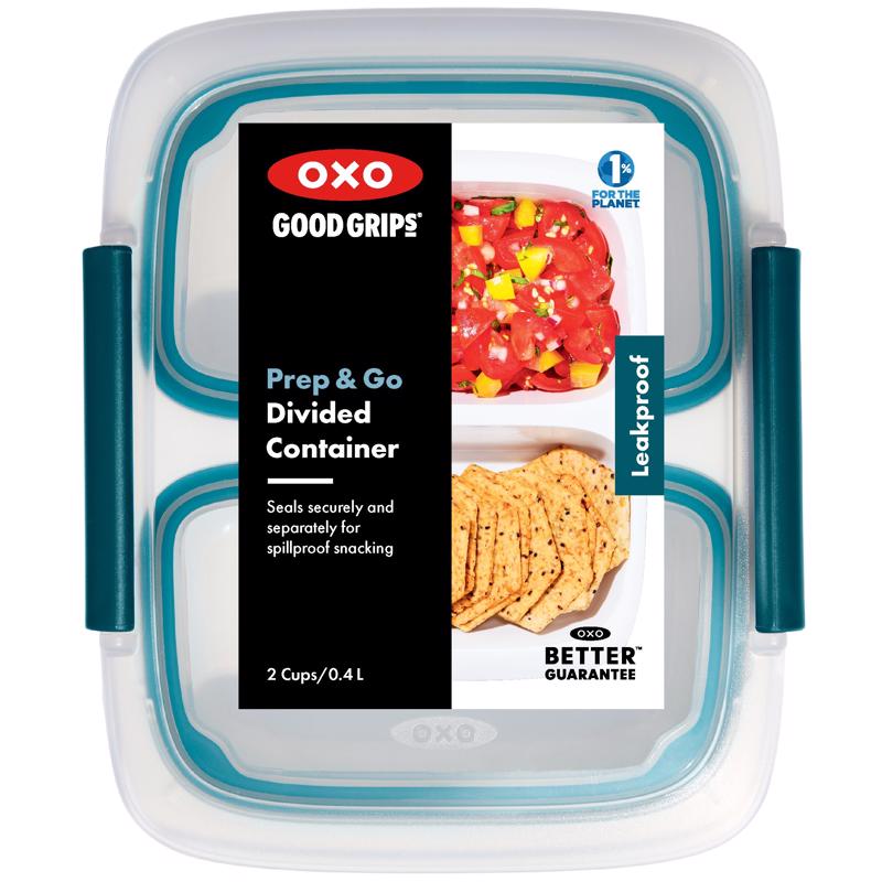 OXO Good Grips Recipiente para almacenar alimentos de doble compartimento blanco y azul, 2 tazas, 1 paquete