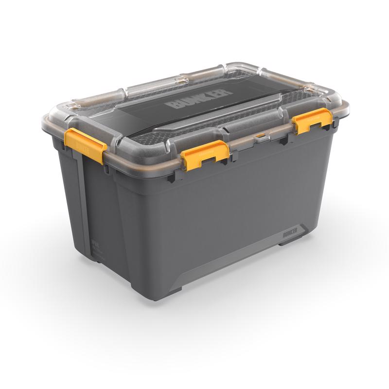 Junta para contenedor de almacenamiento Ezystorage Bunker de 20 galones, gris/amarillo, con tapa de cierre, 15,4 pulg. de alto x 18,5 pulg. de ancho x 27 pulg. (paquete de 6)