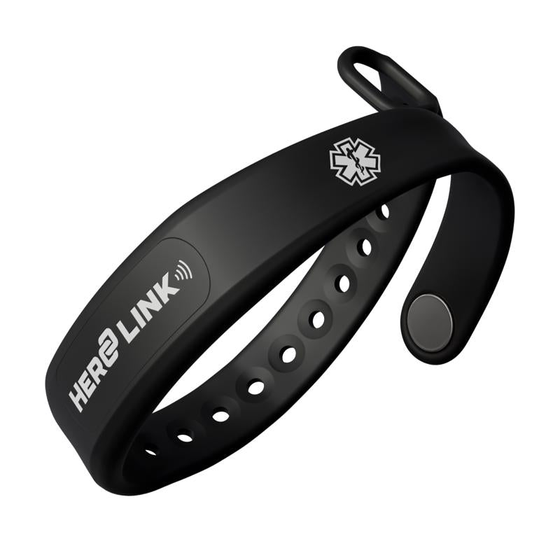 Pulsera médica negra Hero Link con eslabón principal, paquete de 1 (paquete de 12)