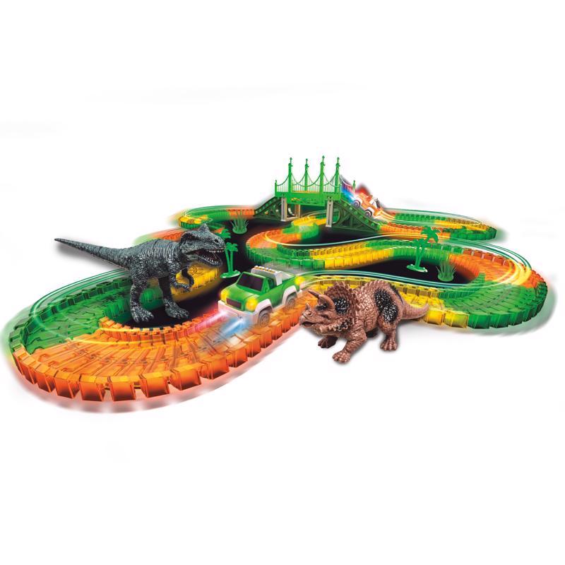 Set de coche de dinosaurio con pista mágica de 240 piezas