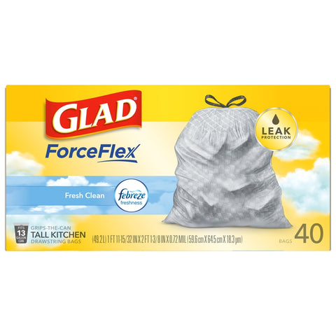 Glad ForceFlex 13 gal Fresh Tall Kitchen Bags Drawstring 40 pk (Pack of 6)