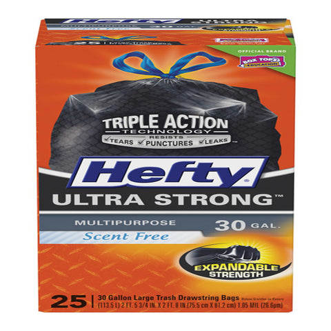 Hefty Ultra Strong 30 gal No Scent Trash Bags Drawstring 25 pk (Pack of 6)