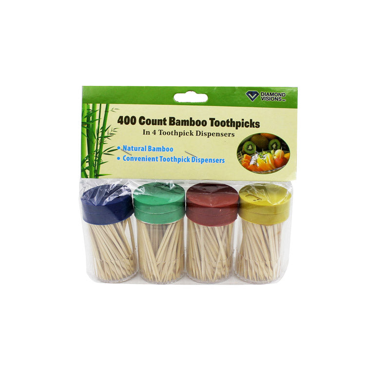 Diamond Visions Bamboo Toothpicks with Containers (Pack of 24)