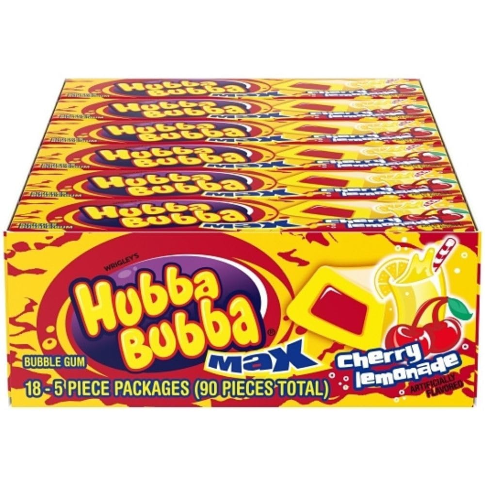 Hubba Bubba Max Cherry Lemonade Bubble Gum, Soft Chunk Chewing Gum, 18 Count Box