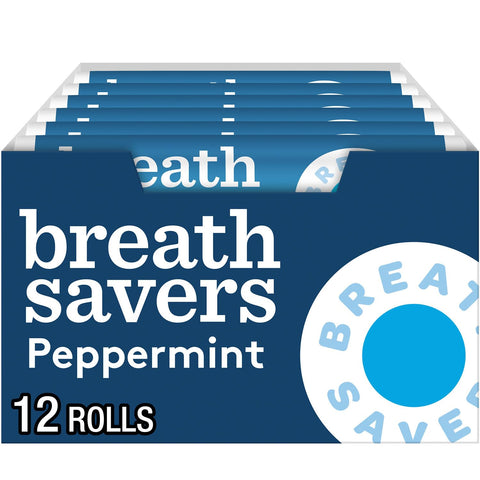 BREATH SAVERS Sugar-Free Mints Rolls, 0.75 oz, 12 Count, Refreshing Breath Mints, Convenient On-the-Go Candy