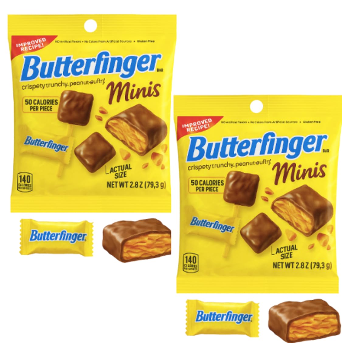 Butterfinger Minis Candy Bars, Individually Wrapped Peanut Butter Chocolate Candy, Gluten Free, 2.8 oz Bag (Pack of 2)