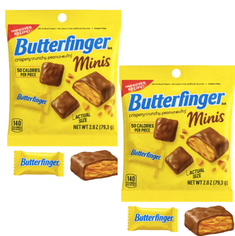 Butterfinger Minis Candy Bars, Individually Wrapped Peanut Butter Chocolate Candy, Gluten Free, 2.8 oz Bag (Pack of 2)