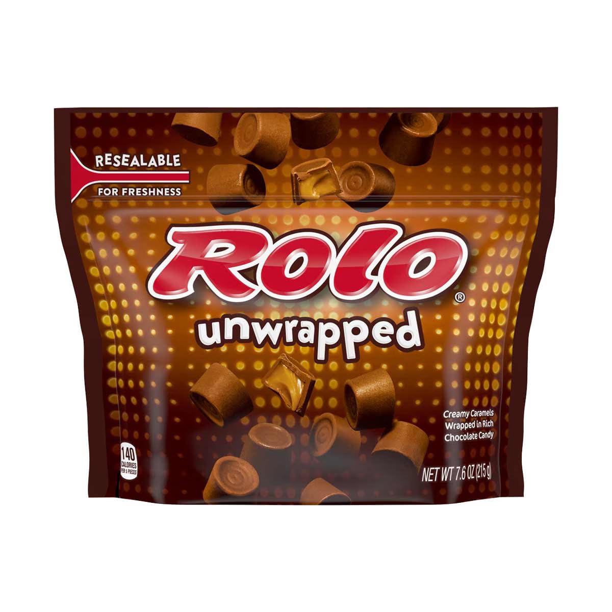 ROLO Caramelos cremosos sin envoltorio recubiertos de rico chocolate, bolsa resellable, 7.6 oz