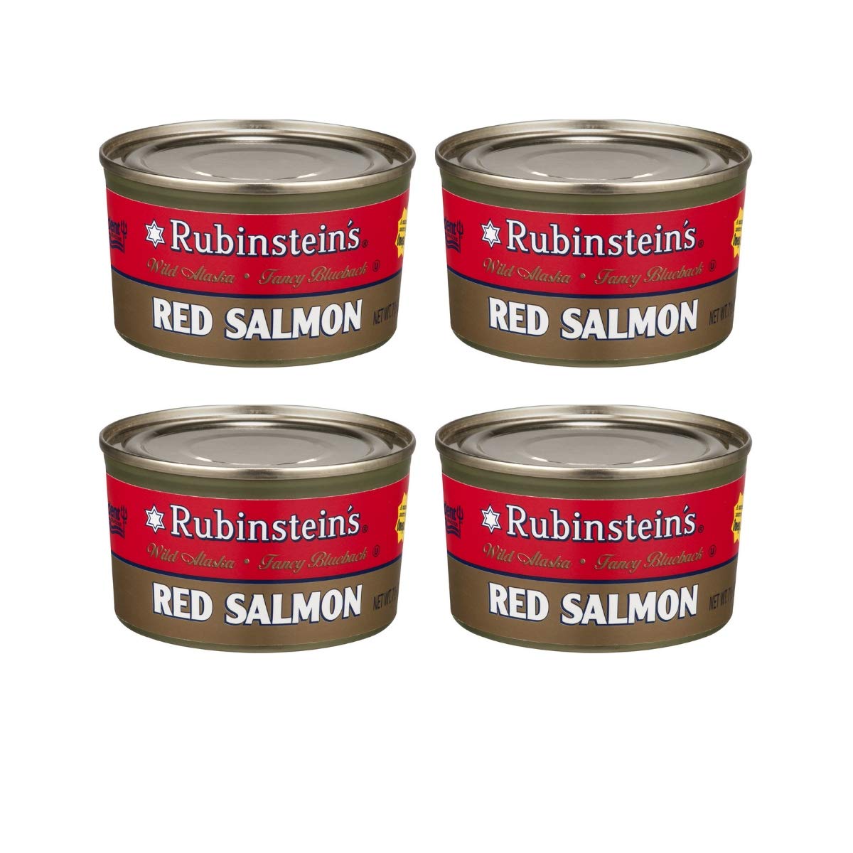 Rubinstein’s Wild Alaska Red Salmon, Fancy Blueback Sockeye, Canned Salmon, Kosher, 7.5 oz Can (Pack of 4)