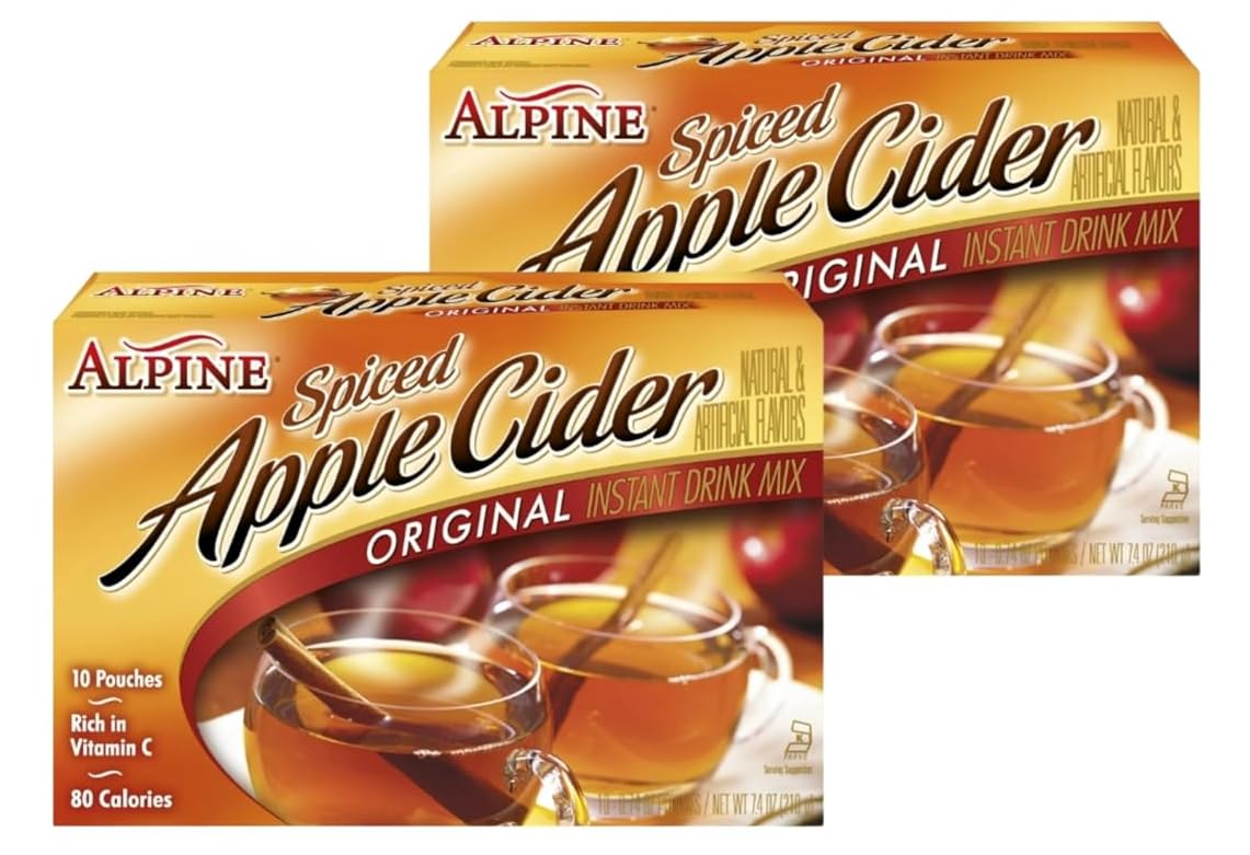 Alpine Spiced Apple Cider Original Instant Drink Mix, Rich in Vitamin C, 10 Single-Serve Pouches per Box, 7.4 oz (Pack of 2, 20 Pouches Total)